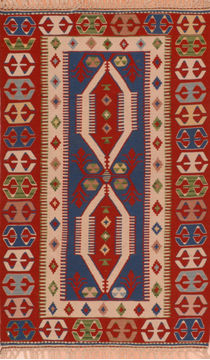 Kilim Red Flat Woven 3'4" X 5'9"  Area Rug 100-110876