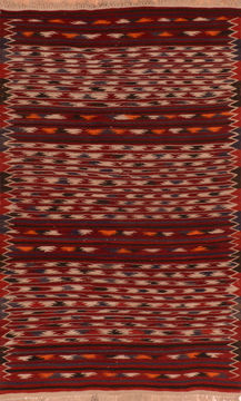 Afghan Kilim Red Rectangle 4x6 ft Wool Carpet 110880
