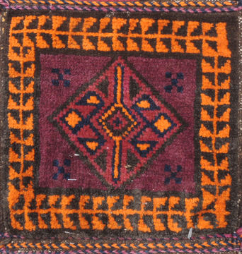 Baluch Purple Square Hand Knotted 1'0" X 1'0"  Area Rug 100-110969