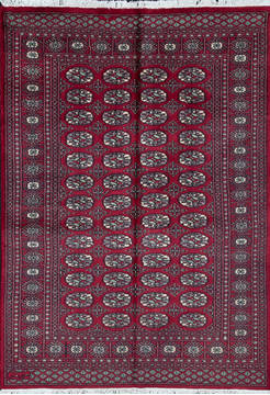 Bokhara Red Hand Knotted 4'7" X 6'5"  Area Rug 700-111145