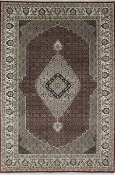Indian Mahi Red Rectangle 7x10 ft Wool and Silk Carpet 111998