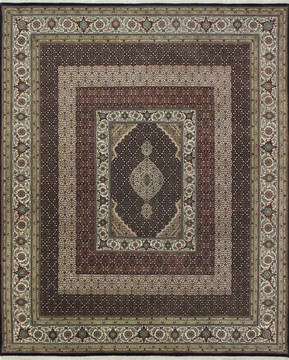 Indian Mahi Black Rectangle 8x10 ft Wool and Silk Carpet 112009