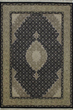 Indian Mahi Black Rectangle 4x6 ft Wool and Silk Carpet 112036