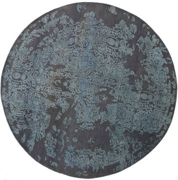 Indian Bhadohi Grey Round 7 to 8 ft Wool and Viscose Carpet 112145