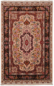 Persian Tabriz Beige Rectangle 7x10 ft wool and silk Carpet 112237