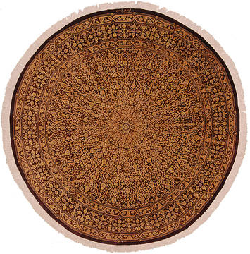 Persian Qum Yellow Round 5 to 6 ft silk Carpet 112241