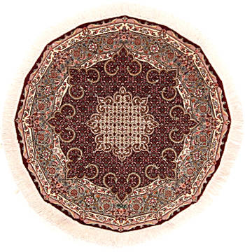 Persian Mahi Red Round 4 ft and Smaller Wool and Silk Carpet 112255