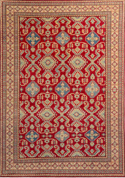 Afghan Kazak Red Rectangle 7x10 ft Wool Carpet 112475