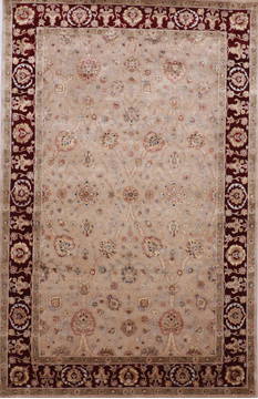 Indian Jaipur Brown Rectangle 6x9 ft Wool and Raised Silk Carpet 112500