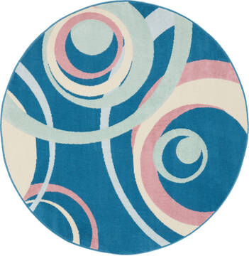 Nourison Grafix Blue Round 5 to 6 ft Polypropylene Carpet 113398