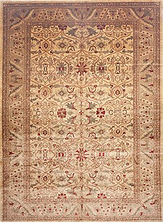 Pakistani Pishavar Beige Rectangle 11x16 ft Wool Carpet 12041