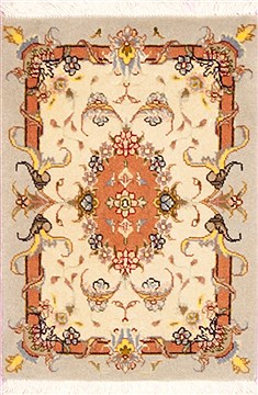 Persian Tabriz Beige Square 4 ft and Smaller Wool Carpet 12360