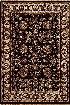Indian Agra Black Rectangle 4x6 ft Wool Carpet 12887