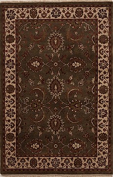 Indian Agra Green Rectangle 4x6 ft Wool Carpet 12898