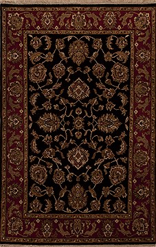 Indian Agra Black Rectangle 4x6 ft Wool Carpet 12902