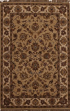 Indian Agra Beige Rectangle 4x6 ft Wool Carpet 12903