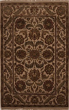 Indian Agra Beige Rectangle 4x6 ft Wool Carpet 12914