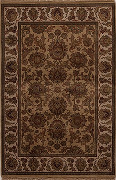 Indian Agra Beige Rectangle 4x6 ft Wool Carpet 12918