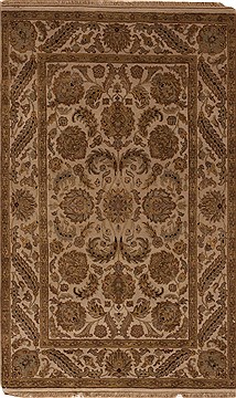 Indian Agra Beige Rectangle 4x6 ft Wool Carpet 12925