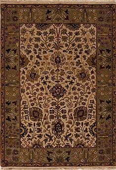 Agra Beige Hand Knotted 4'2" X 5'11"  Area Rug 251-12926
