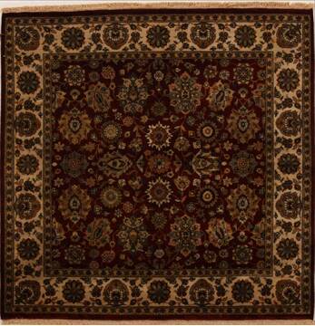 Indian Semnan Red Square 5 to 6 ft Wool Carpet 13025