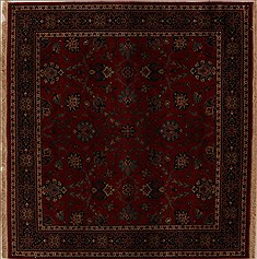 Indian Semnan Red Square 5 to 6 ft Wool Carpet 13027