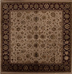 Indian Kashmir Beige Square 9 ft and Larger Wool Carpet 13300