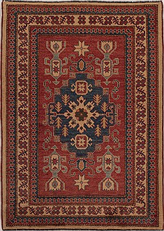 Pakistani Kazak Red Rectangle 4x6 ft Wool Carpet 13568