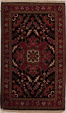 Indian Heriz Black Rectangle 3x5 ft Wool Carpet 13582
