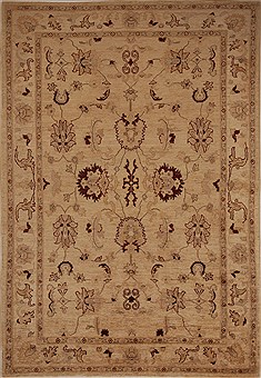 Pakistani Pishavar Beige Rectangle 5x8 ft Wool Carpet 13643