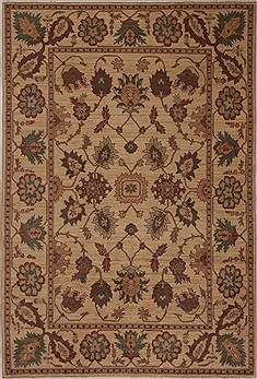 Pakistani Pishavar Beige Rectangle 5x8 ft Wool Carpet 13694