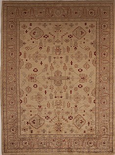 Pakistani Pishavar Beige Rectangle 7x10 ft Wool Carpet 13699