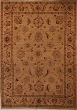 Pakistani Pishavar Beige Rectangle 7x10 ft Wool Carpet 13719