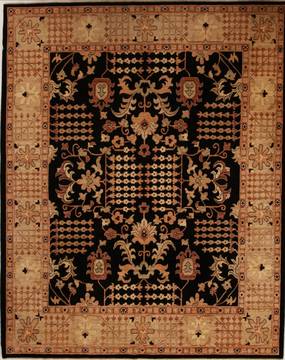 Pakistani Pishavar Black Rectangle 8x10 ft Wool Carpet 13736