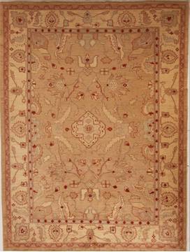 Pakistani Pishavar Beige Rectangle 7x10 ft Wool Carpet 13780