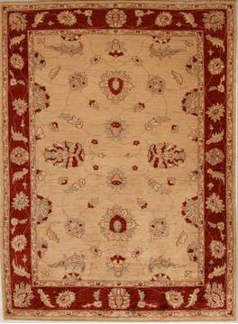 Pakistani Pishavar Beige Rectangle 7x9 ft Wool Carpet 13783