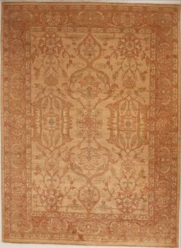 Pakistani Pishavar Beige Rectangle 7x10 ft Wool Carpet 13784