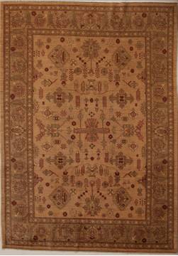 Pakistani Pishavar Beige Rectangle 7x10 ft Wool Carpet 13790