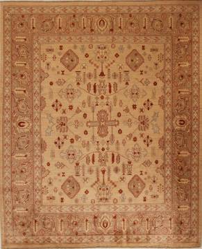 Pakistani Pishavar Beige Rectangle 8x10 ft Wool Carpet 13794