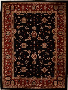 Pakistani Pishavar Black Rectangle 9x12 ft Wool Carpet 13880