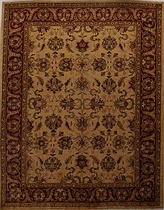 Pakistani Pishavar Beige Rectangle 9x12 ft Wool Carpet 13947