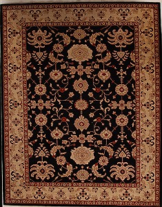 Pakistani Pishavar Black Rectangle 9x12 ft Wool Carpet 13971