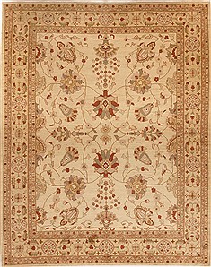 Pakistani Pishavar Beige Rectangle 9x12 ft Wool Carpet 13977