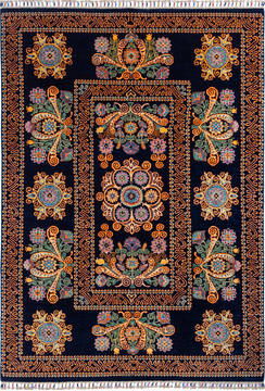 Afghan Chobi Black Rectangle 5x8 ft Wool Carpet 135768