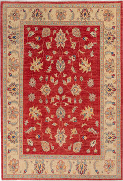 Afghan Chobi Red Rectangle 5x8 ft Wool Carpet 136400