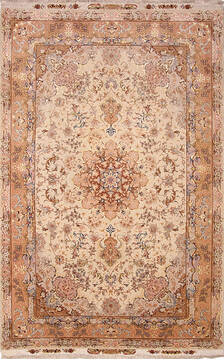 Tabriz Beige Hand Knotted 6'6" X 10'2"  Area Rug 254-136998