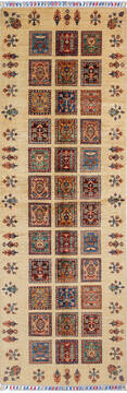 Afghan Chobi Beige Runner 6 to 9 ft Wool Carpet 137366