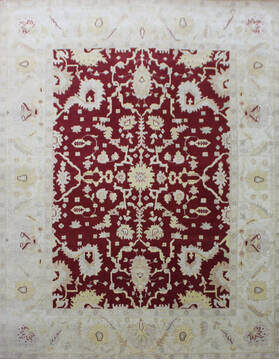 Indian Agra Red Rectangle 9x12 ft Wool Carpet 137509