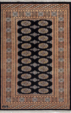 Pakistani Bokhara Black Rectangle 4x6 ft Wool Carpet 137595