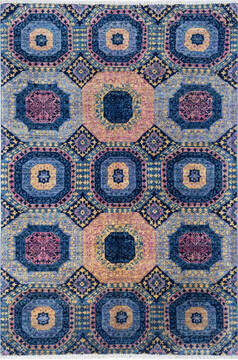 Afghan Chobi Blue Rectangle 4x6 ft Wool Carpet 137645